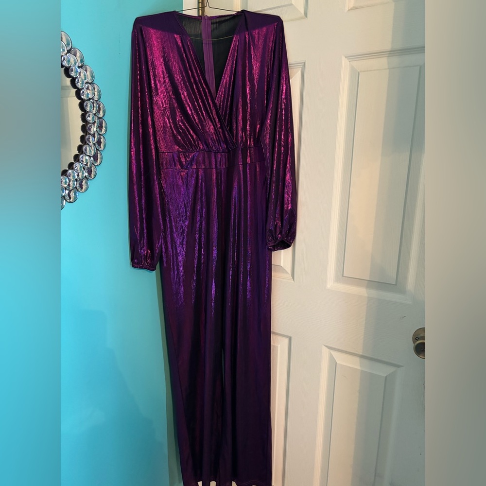 Metallic Purple Jumpsuit - never worn Size Large